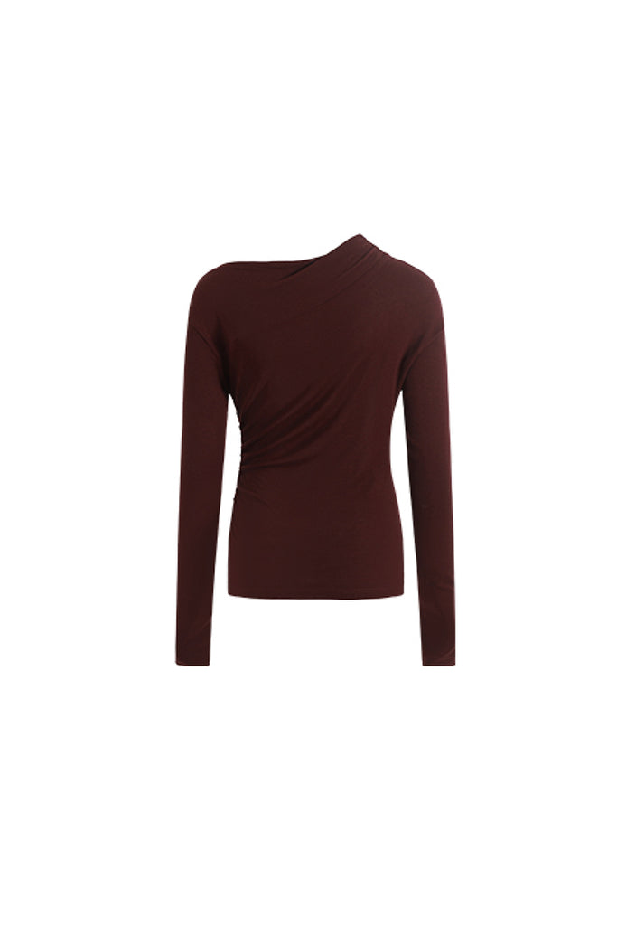 Asymmetric Long-Sleeve Ruched Top  Fibflx