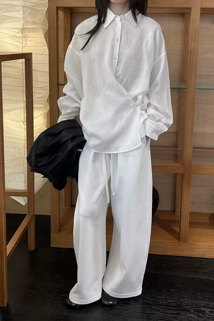 Asymmetric Tencel-Ramie Button-Down Shirt  Fibflx