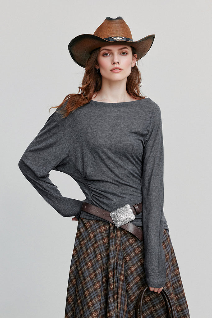 Asymmetric Tencel-Wool Long-Sleeve Top Ash Grey / L Fibflx