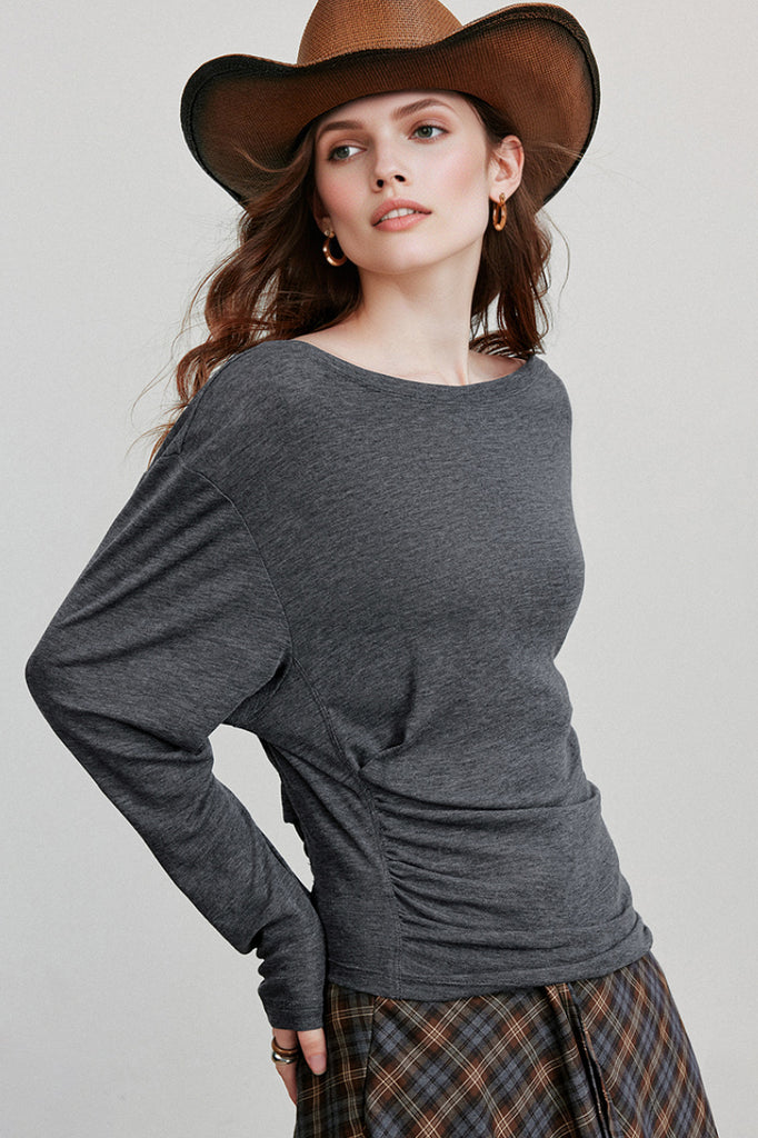 Asymmetric Tencel-Wool Long-Sleeve Top  Fibflx