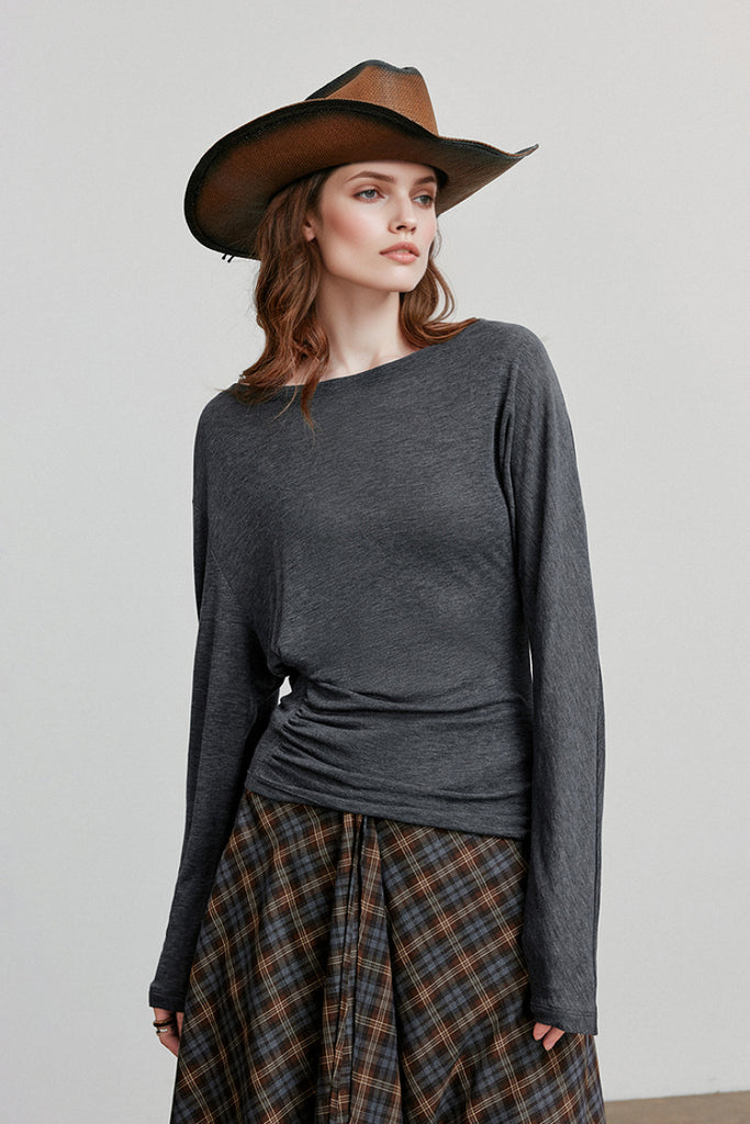 Asymmetric Tencel-Wool Long-Sleeve Top  Fibflx