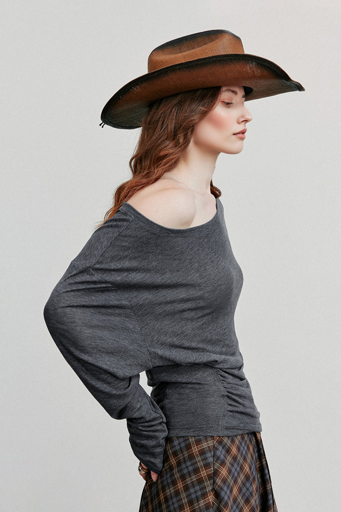 Asymmetric Tencel-Wool Long-Sleeve Top  Fibflx