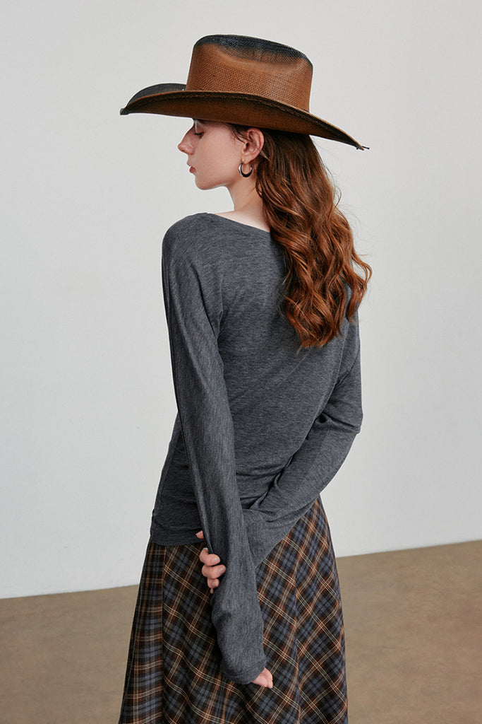 Asymmetric Tencel-Wool Long-Sleeve Top  Fibflx