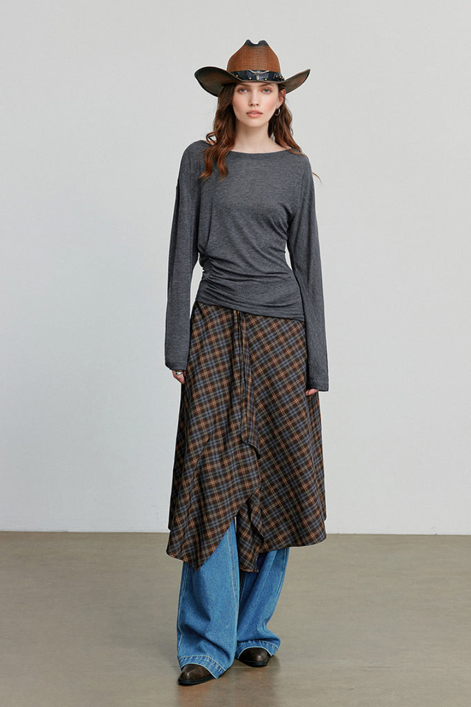 Asymmetric Tencel-Wool Long-Sleeve Top  Fibflx