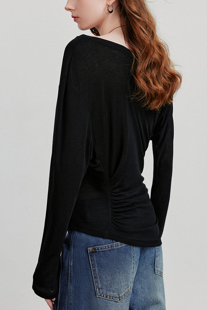 Asymmetric Tencel-Wool Long-Sleeve Top  Fibflx