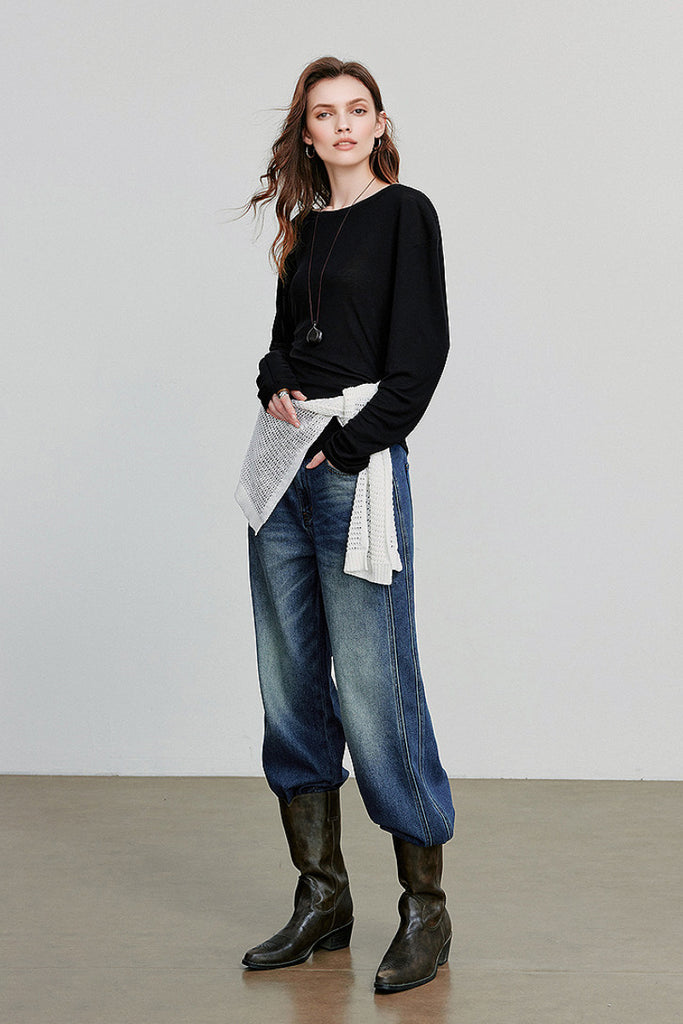 Asymmetric Tencel-Wool Long-Sleeve Top  Fibflx