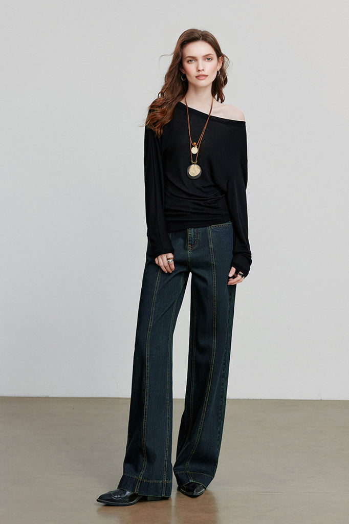 Asymmetric Tencel-Wool Long-Sleeve Top  Fibflx