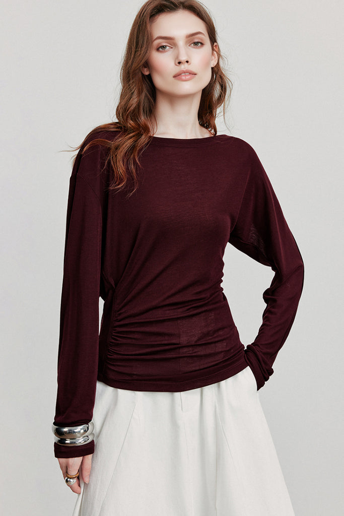 Asymmetric Tencel-Wool Long-Sleeve Top  Fibflx