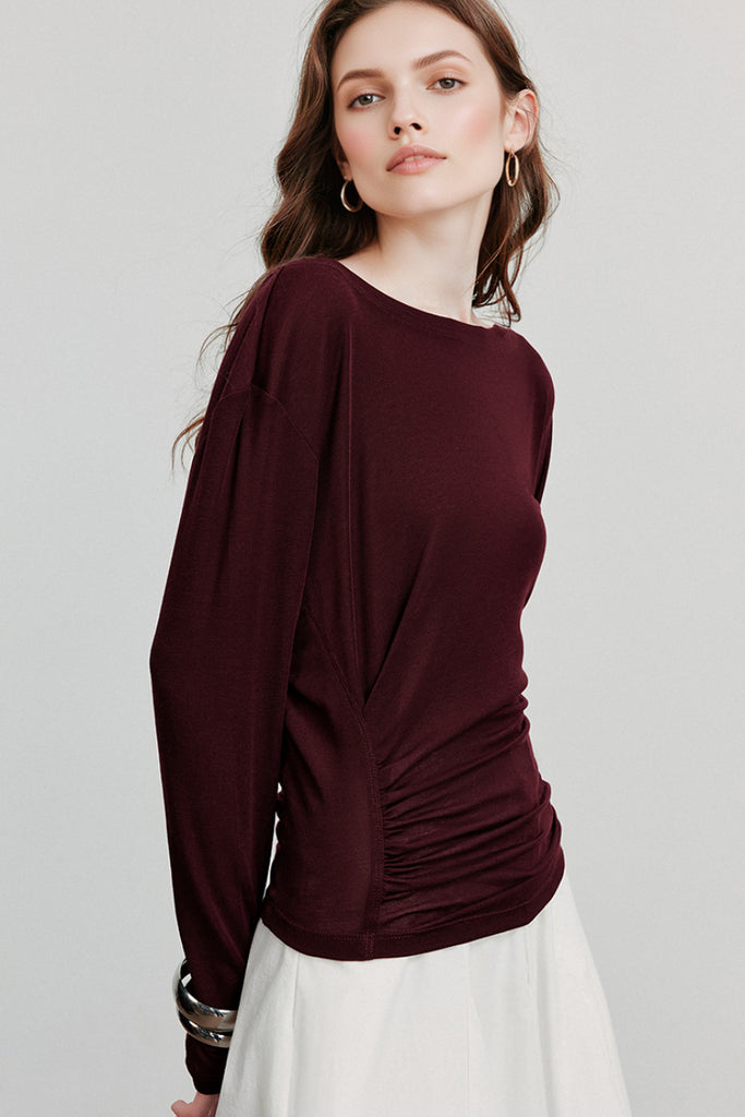 Asymmetric Tencel-Wool Long-Sleeve Top  Fibflx