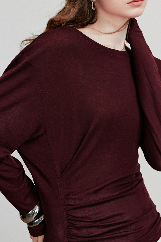 Asymmetric Tencel-Wool Long-Sleeve Top  Fibflx