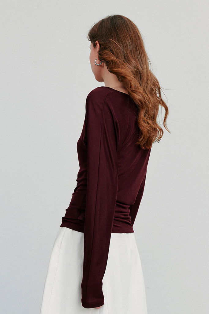 Asymmetric Tencel-Wool Long-Sleeve Top  Fibflx