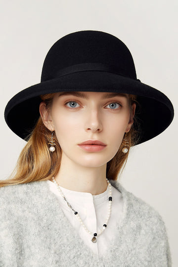 Audrey Hepburn Style Wool Felt Cloche Hat - Fibflx