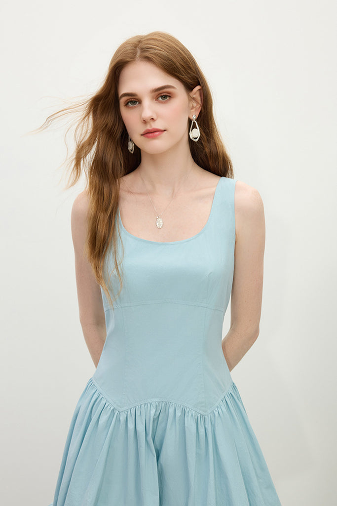 Baby Blue 100 Cotton Sleeveless Scoop-Neck Bubble Mini Dress  Fibflx