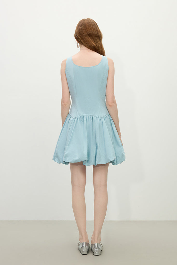 Baby Blue 100 Cotton Sleeveless Scoop-Neck Bubble Mini Dress  Fibflx