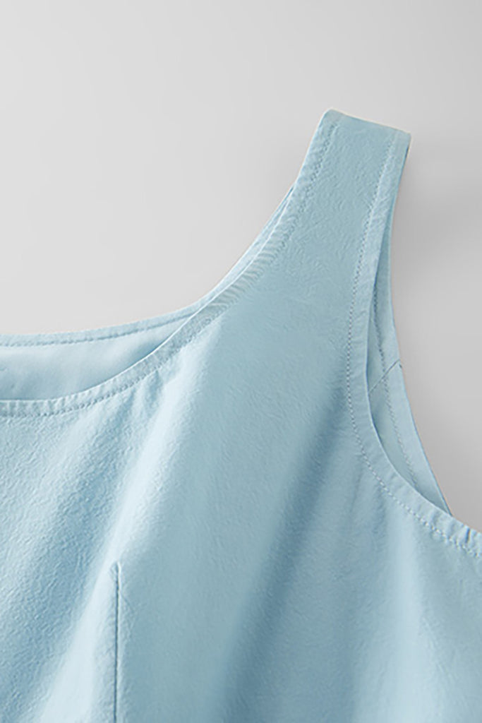 Baby Blue 100 Cotton Sleeveless Scoop-Neck Bubble Mini Dress  Fibflx