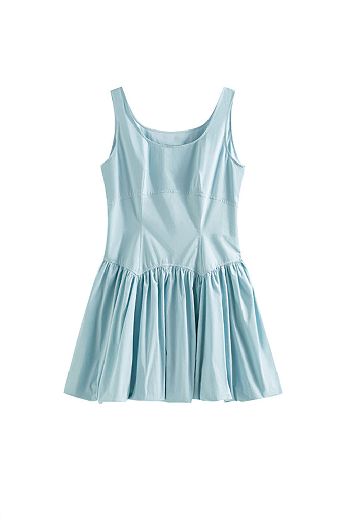 Baby Blue 100 Cotton Sleeveless Scoop-Neck Bubble Mini Dress  Fibflx