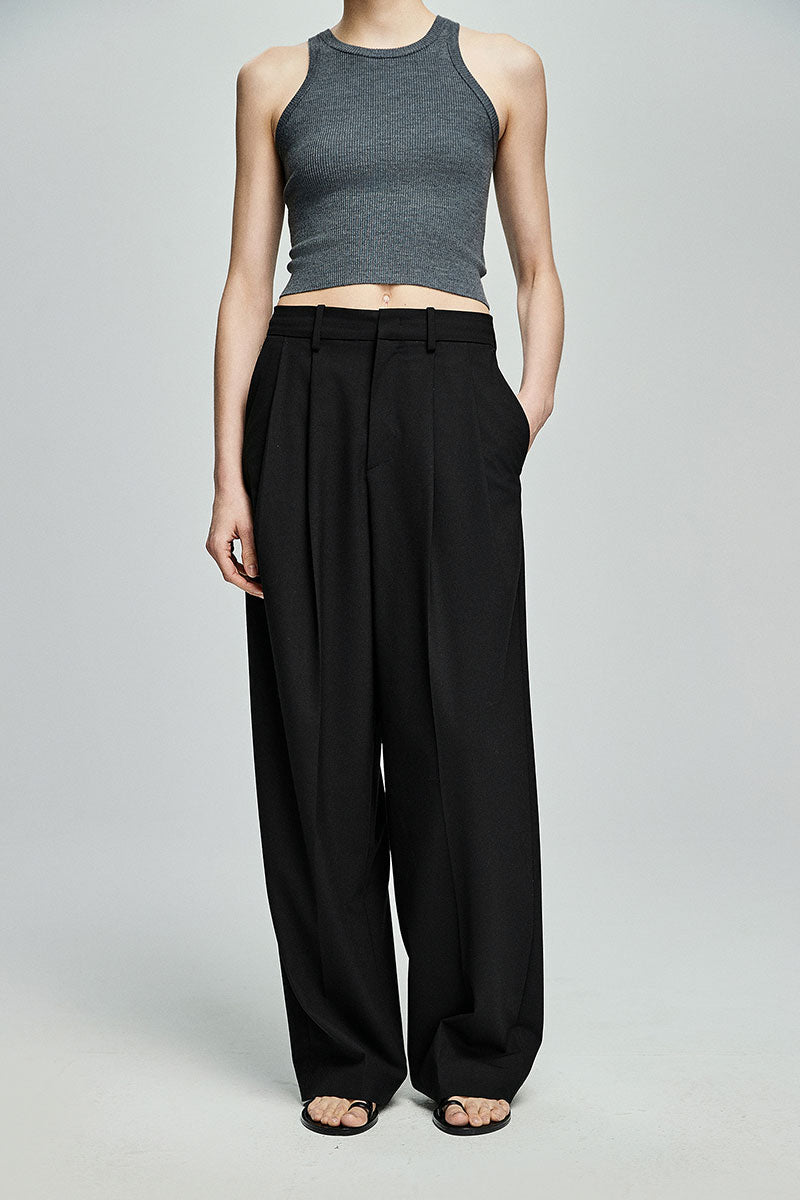 baggy pleated dress pants Wool-Blend Straight-Leg S / Spirited Khaki / 58% Recycled Polyester 29% Viscose 9% Wool 4% Spandex and both side and Height:4'9