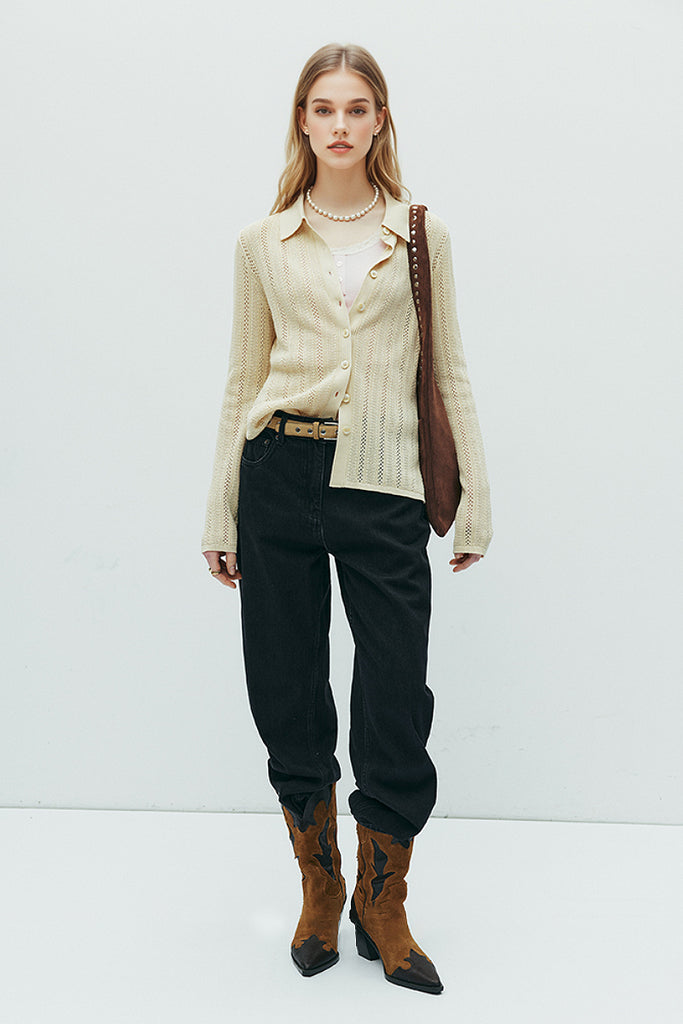 Fibflx Women's Basic Open-Knit Button-Down Cardigan