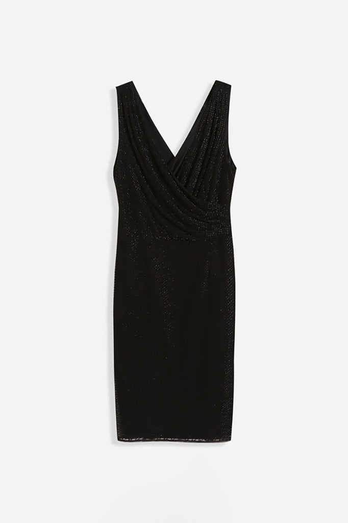 Black Beaded V-Neck Cocktail Sheath Dress  Fibflx