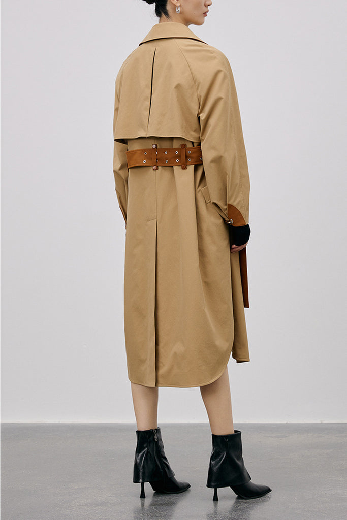 Belted Longline Wrap Trench Coat with Curved Hem  Fibflx