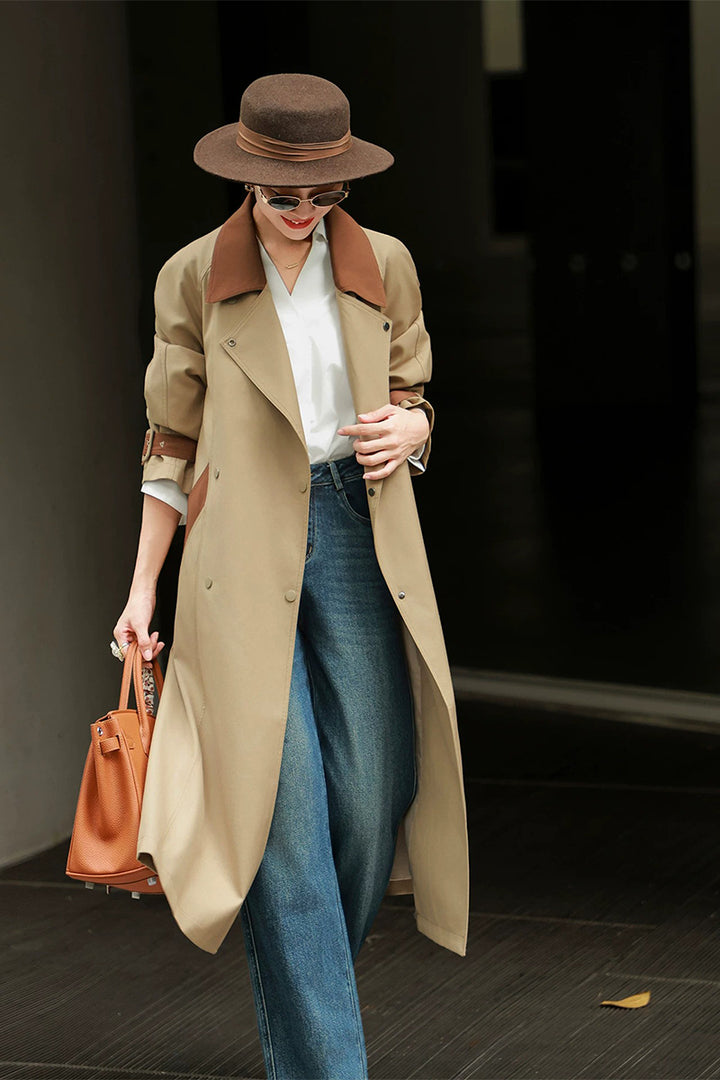 Belted Longline Wrap Trench Coat with Curved Hem  Fibflx