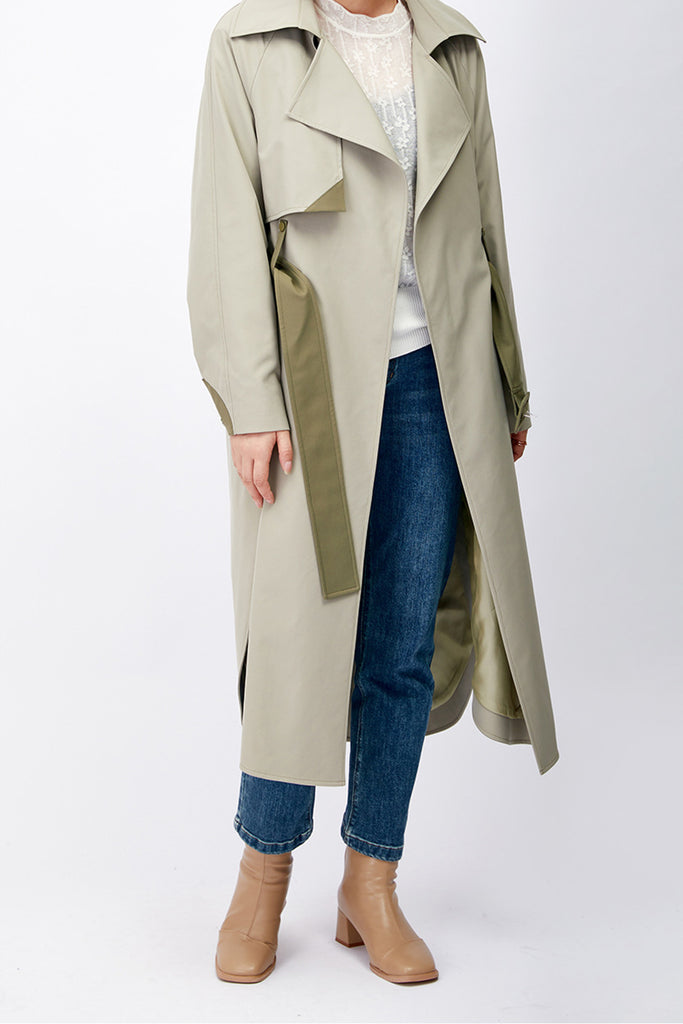 Belted Longline Wrap Trench Coat with Curved Hem  Fibflx