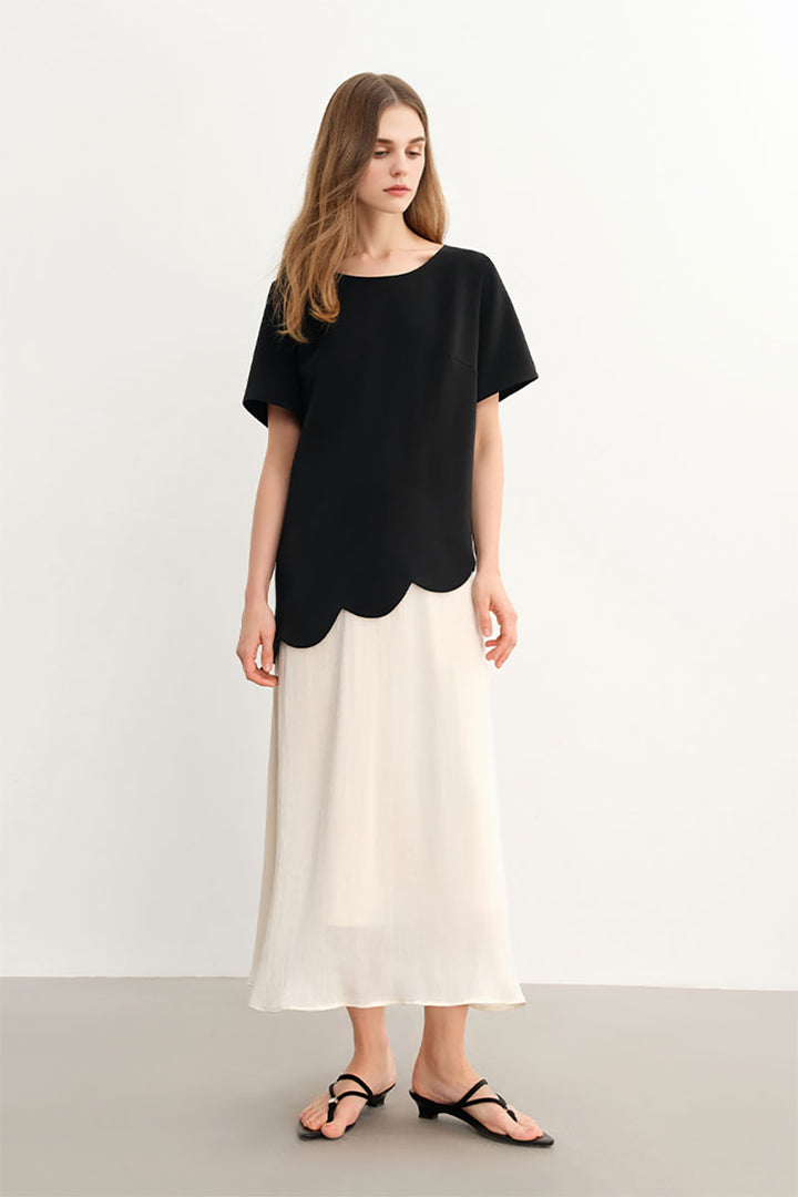 Black & White Short-Sleeve Mixed Media Midi Dress Black / M
