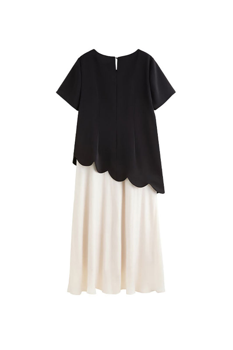 Black & White Short-Sleeve Mixed Media Midi Dress Black / M
