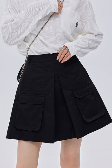 Black Cargo Mini Skort in Organic Cotton - Fibflx