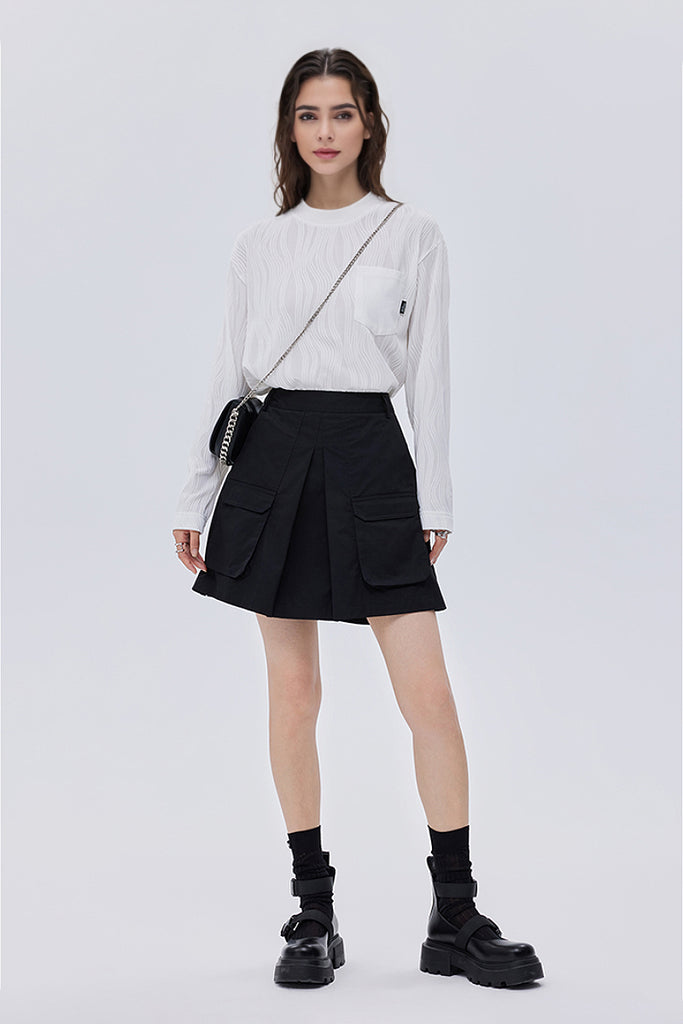 Black Cargo Mini Skort in Organic Cotton - Fibflx