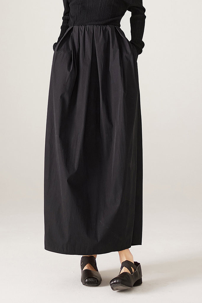 Black Cotton Maxi Skirt with Pockets Black / L Fibflx