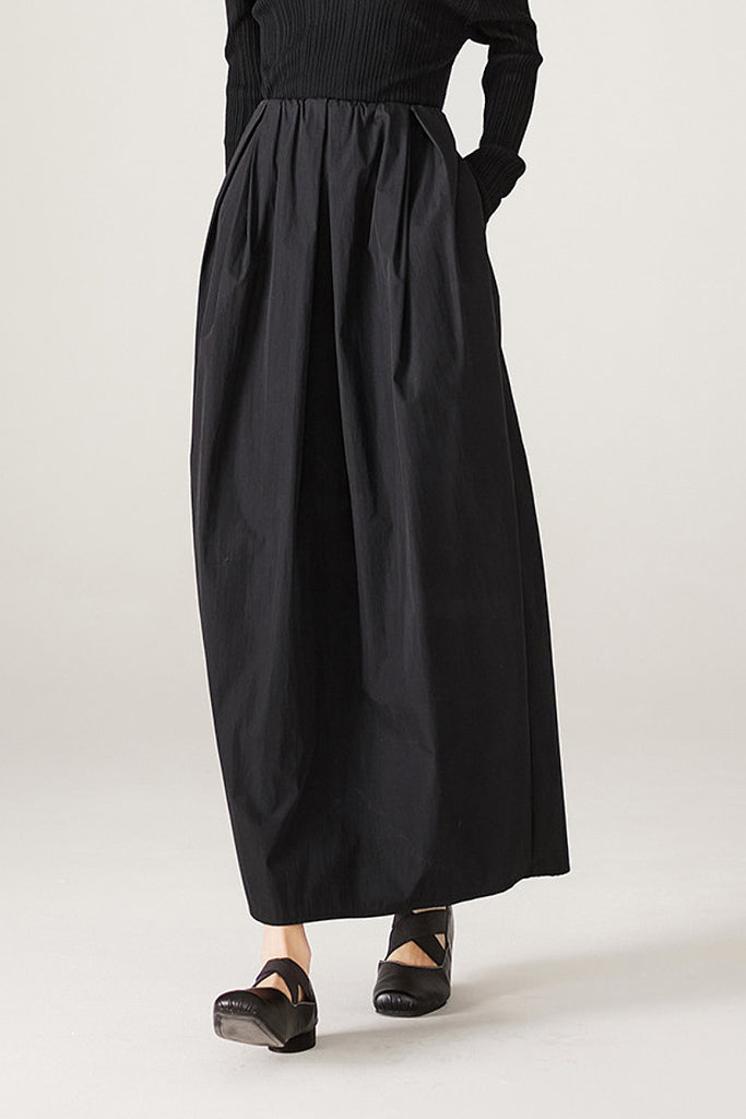 Black Cotton Maxi Skirt with Pockets  Fibflx