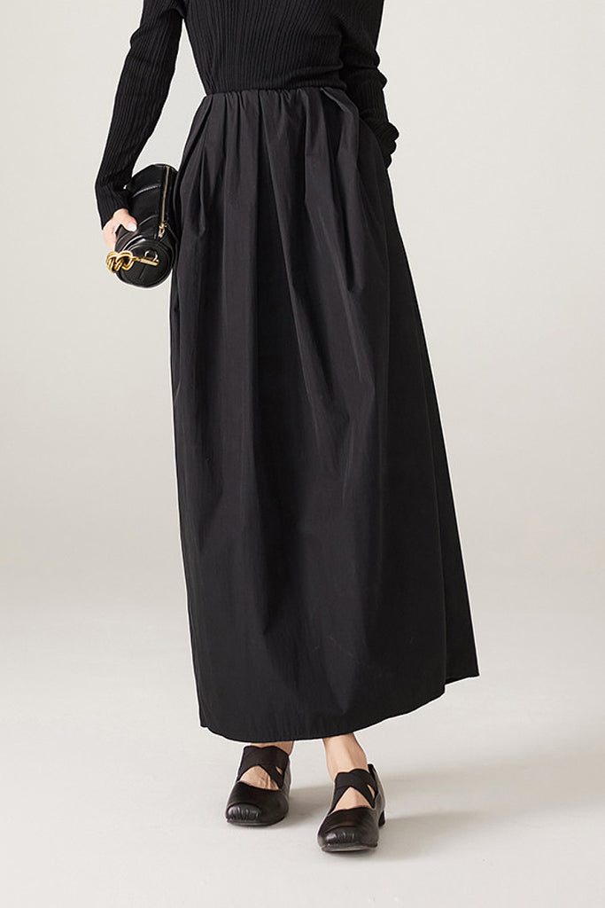 Black Cotton Maxi Skirt with Pockets  Fibflx