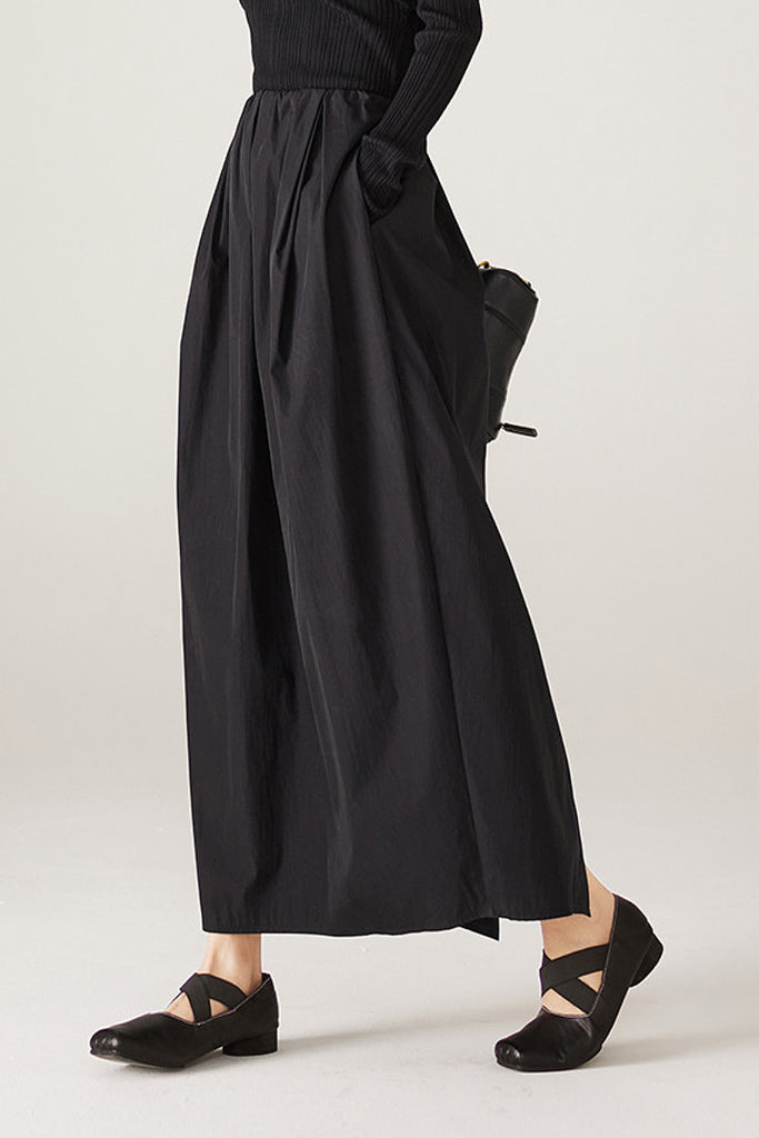 Black Cotton Maxi Skirt with Pockets  Fibflx