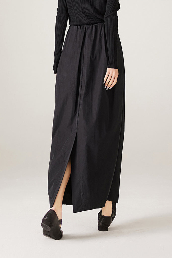 Black Cotton Maxi Skirt with Pockets  Fibflx