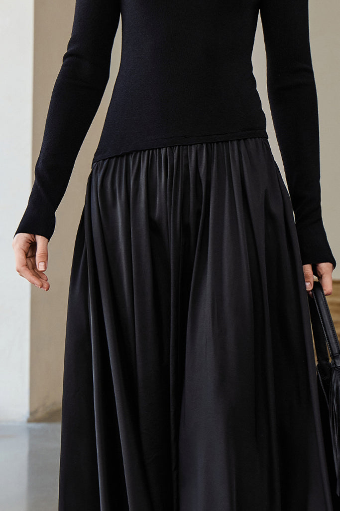 Black Fit & Flare Long-Sleeve V-Neck Maxi Dress  Fibflx