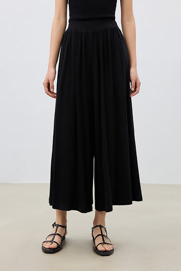 Fibflx Women's Black Flowy Cooling Fabric Knit Culottes