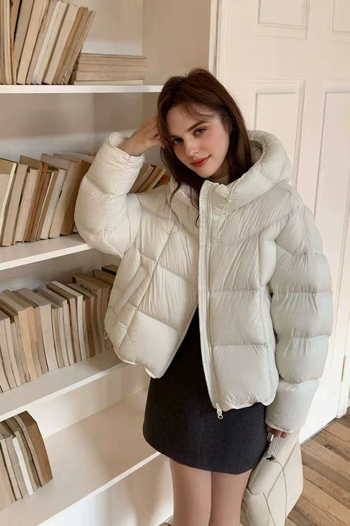 Cropped Hooded Lightweight Puffer Jacket  Fibflx