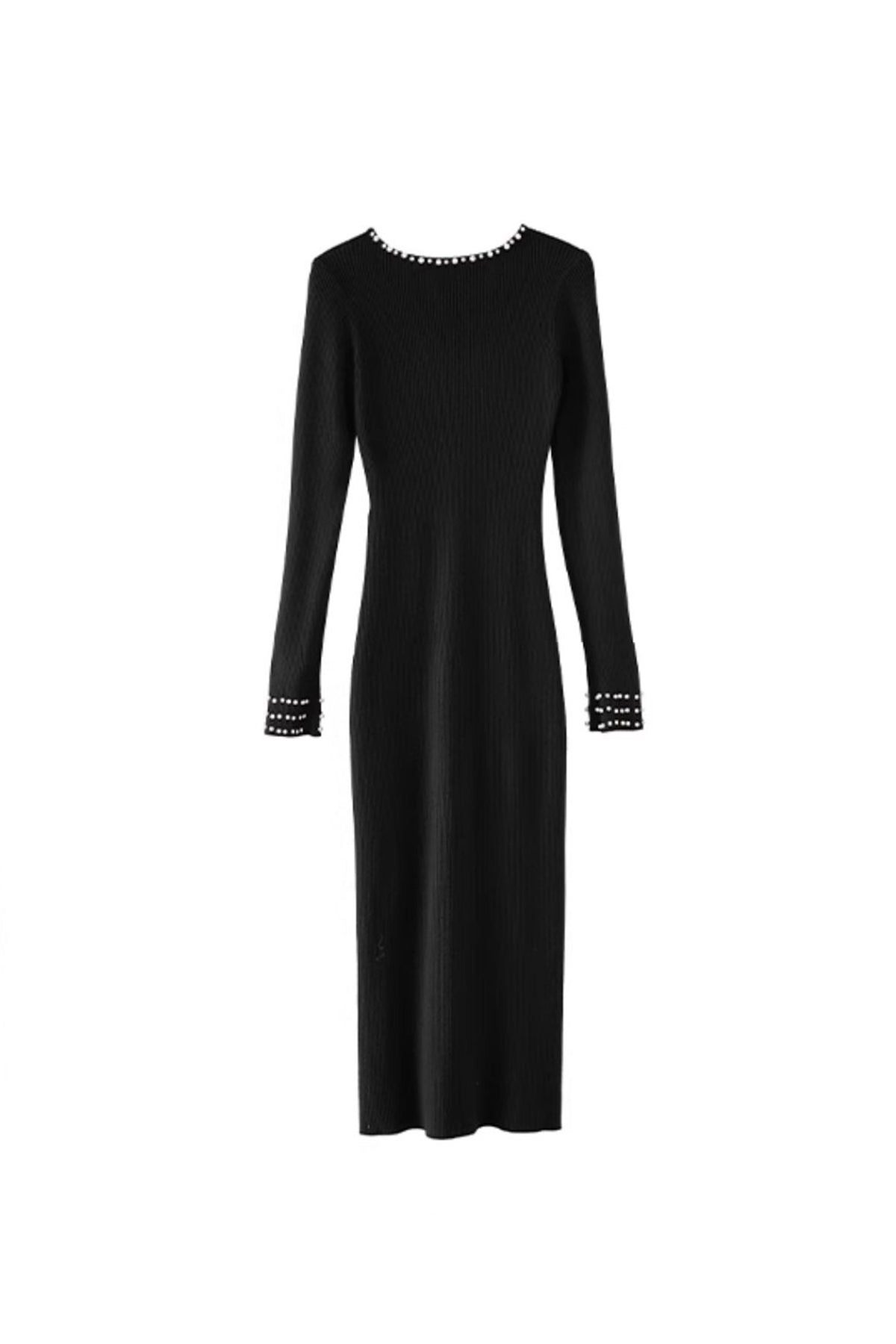 pearl sweater dress Black Long Sleeve Pearl-Trim Ribbed Midi holiday dinners Color:WHITE & BRITISH ROYAL STRIPE Milwaukee Leather MNG11636 Men's service_blocked