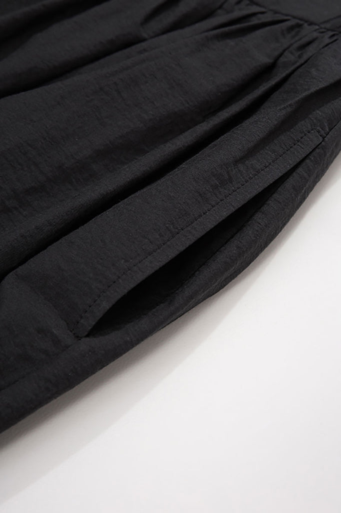 Black Long-Staple Cotton Midi Dress with Front Pleat  Fibflx