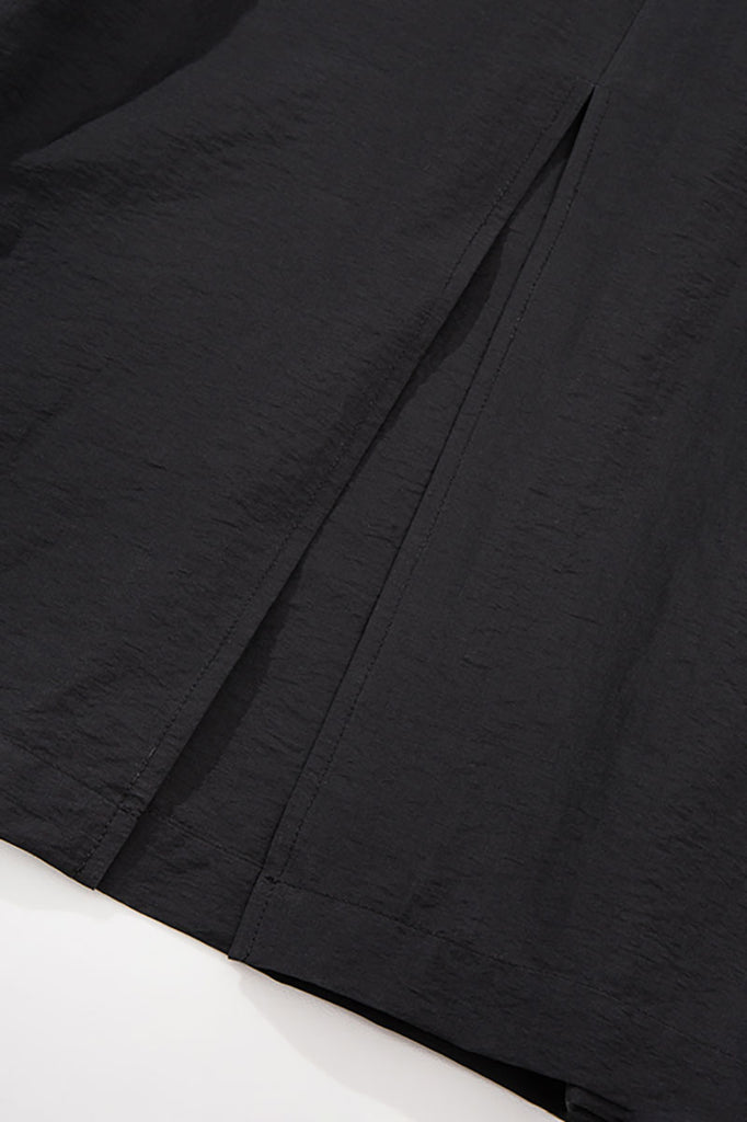 Black Long-Staple Cotton Midi Dress with Front Pleat  Fibflx