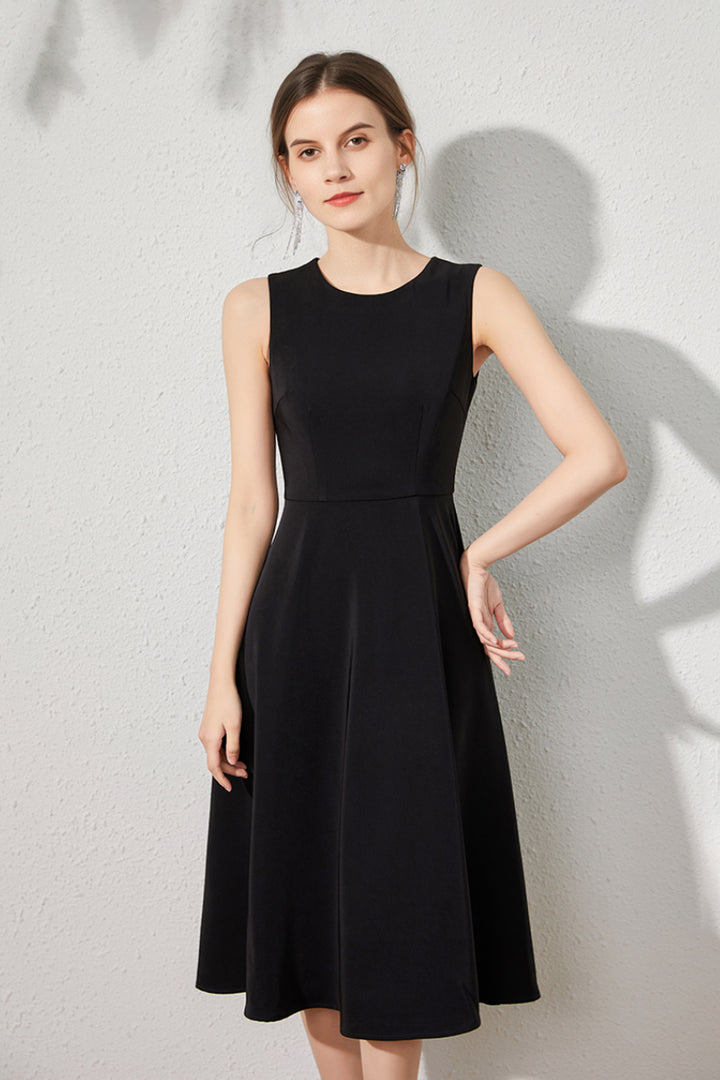 Black Sleeveless A-Line Midi Dress  Fibflx