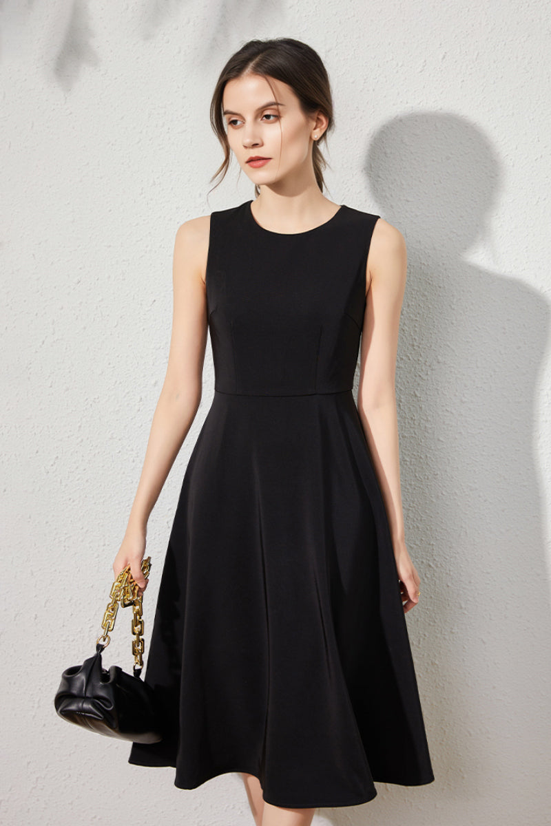 Black Sleeveless A-Line Midi Dress Black / L