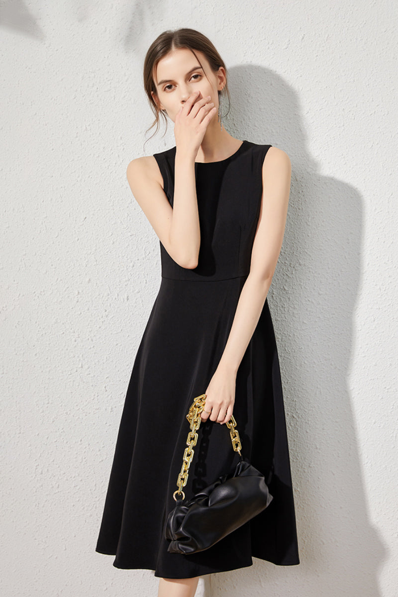 Black Sleeveless A-Line Midi Dress Black / L