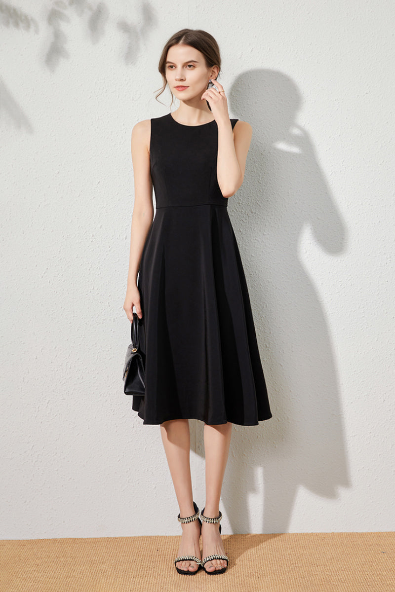 Black Sleeveless A-Line Midi Dress Black / L