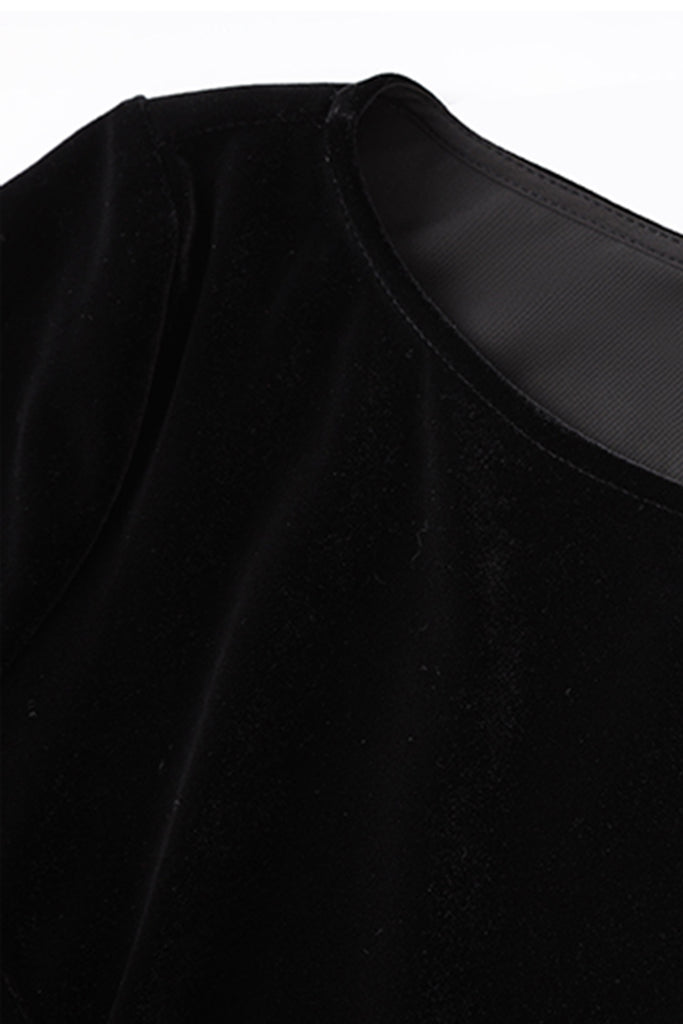 Black Velvet Long Sleeve Crewneck Maxi Dress  Fibflx