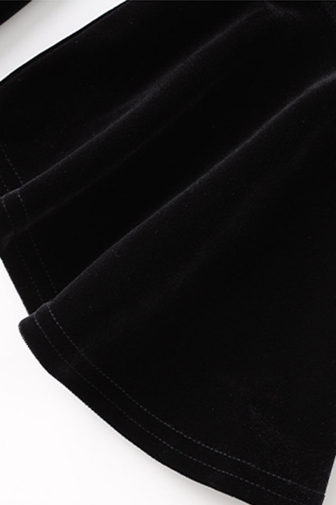 Black Velvet Long Sleeve Crewneck Maxi Dress  Fibflx