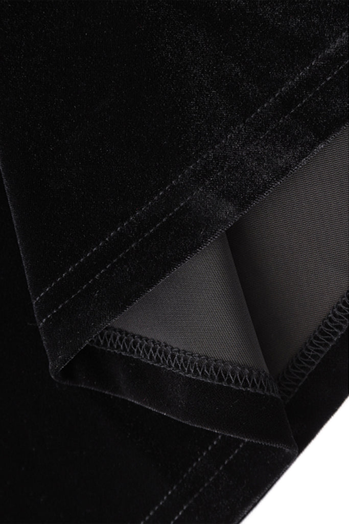 Black Velvet Long Sleeve Crewneck Maxi Dress  Fibflx