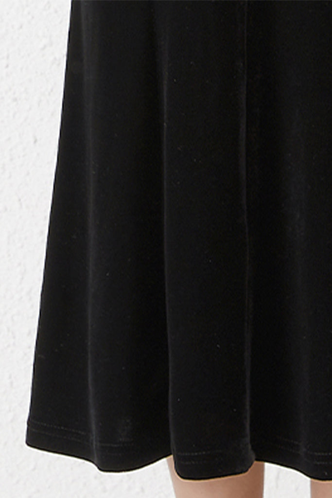 Black Velvet Long Sleeve Sweetheart Midi Dress with Pearls  Fibflx