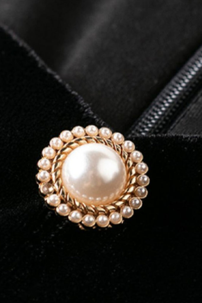 Black Velvet Long Sleeve Sweetheart Midi Dress with Pearls  Fibflx